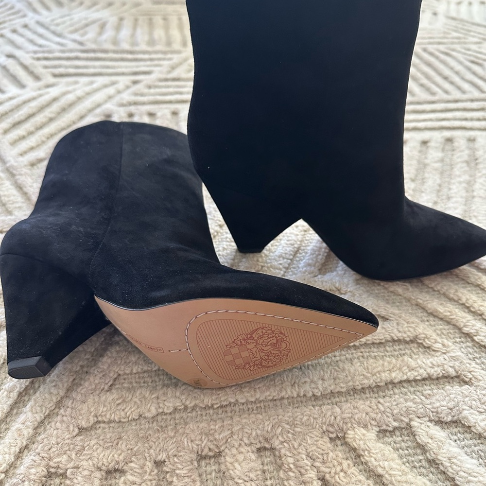 Vince Camuto Regina Black Suede Pointed-Toe Wedge Boots - Women